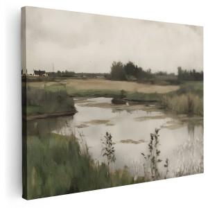Artaza Canvas Schilderij Natuur - 160x120 cm - Groot - Wanddecoratie Landelijk Water - Muurdecoratie Riet - Schilderijen Woonkamer - Kamer Accessoires