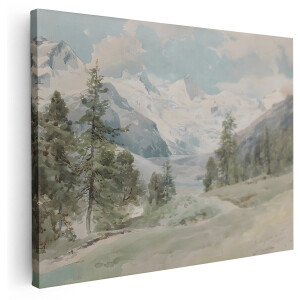 Artaza Canvas Schilderij Berglandschap - 120x90 cm - Wanddecoratie Bergen - Muurdecoratie Vintage - Schilderijen Natuur Landschap