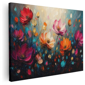 Artaza Canvas Schilderij Abstracte Bloemen - Kleurrijk en Expressief - 80x60 cm - Wanddecoratie Woonkamer - Schilderijen - Muurdecoratie