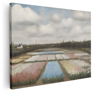 Artaza Canvas Schilderij Tulpenveld - 160x120 cm - Groot - Wanddecoratie Landschap - Muurdecoratie Natuur - Schilderijen Op Canvas