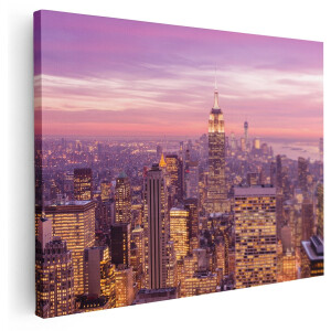 Artaza Canvas Schilderij New York Skyline Met Lichten Bij Zonsondergang - 160x120 cm - Groot - Wanddecoratie Woonkamer - Schilderijen - Muurdecoratie