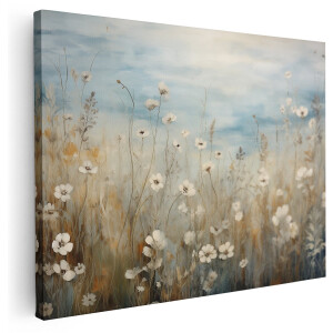 Artaza Canvas Schilderij Witte Bloemen - 160x120 cm - Groot - Wanddecoratie Landschap - Muurdecoratie Vintage - Decoratie Boho Slaapkamer