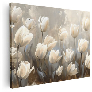 Artaza Canvas Schilderij Tulpen - 160x120 cm - Groot - Wanddecoratie Bloemen Schilderij - Muurdecoratie Landelijk - Schilderijen Op Canvas Wit