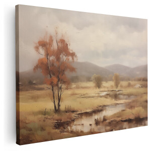 Artaza Canvas Schilderij Landschap - 160x120 cm - Groot - Wanddecoratie Natuur - Muurdecoratie Bergen - Decoratie Boom Landelijk