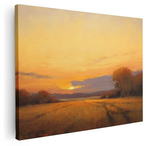 Artaza Canvas Schilderij Zonsondergang - 120x90 cm - Wanddecoratie Landschap - Muurdecoratie Natuur - Schilderijen Op Canvas Veld - Goud