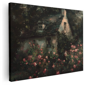 Artaza Canvas Schilderij Rozentuin Cottage - 160x120 cm - Groot - Muurdecoratie Bloemen Natuur - Wanddecoratie Romantisch - Schilderijen Op Canvas - Roze