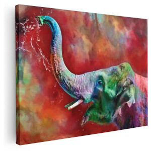 Artaza Canvas Schilderij Getekende Vrolijke Olifant - Abstract - 160x120 cm - Groot - Wanddecoratie Woonkamer - Schilderijen - Muurdecoratie
