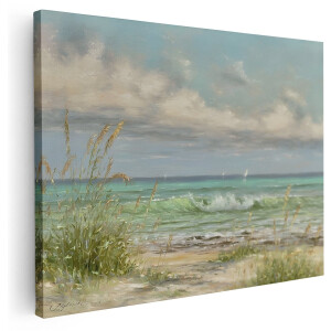 Artaza Canvas Schilderij Zee Landschap - 160x120 cm - Groot - Wanddecoratie Strand - Muurdecoratie Golven - Schilderijen Op Canvas Natuur