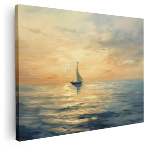 Artaza Canvas Schilderij Zeilboot - 160x120 cm - Groot - Wanddecoratie Zee - Muurdecoratie Zonsondergang - Decoratie Landschap