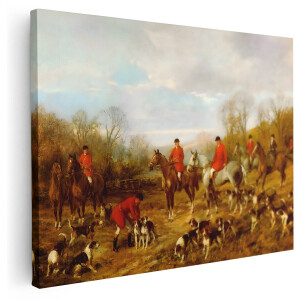 Artaza Canvas Schilderij Jachttafereel - 40x30 cm - Wanddecoratie Ruiters - Muurdecoratie Landelijk - Decoratie Honden - Schilderijen Op Canvas