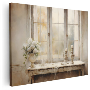 Artaza Canvas Schilderij Stilleven Bloemen - 80x60 cm - Wanddecoratie Landelijk - Muurdecoratie Brocante - Schilderijen Op Canvas Vintage