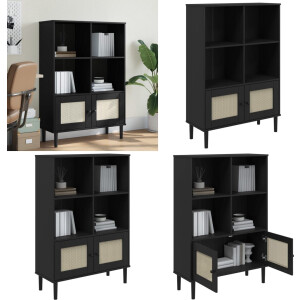 vidaXL Boekenkast SENJA rattan-look 90x35x130 cm grenenhout zwart - Boekenkast - Boekenkasten - Boeken Plank - Schappenkast