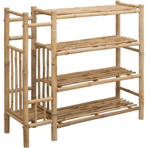 vidaXL - Schoenrek - met - plank - met - opslag - Naturel - 88 - x - 27 - x - 80 - cm - Bamboe
