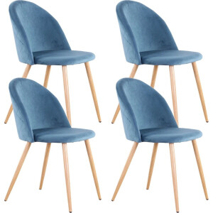 Cozy Cottage® Set van 4 Eetkamerstoelen - Zacht Fluwelen Bekleding met Metalen Poten - Stoelen - Geschikt voor Keuken, Eetkamer, Woonkamer en Lounge - 43 x 48 x 80 cm - Velvet - Blauw
