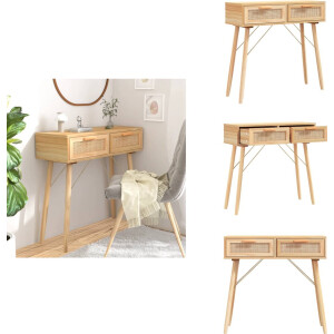 vidaXL Wandtafel - Wandtafels - Consoletafel - Houten Wandtafel - Wandtafel 80x30x75 cm massief grenenhout en natuurlijk rattan