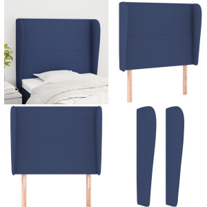 vidaXL Hoofdbord met randen 103x23x118/128 cm stof blauw - Hoofdbord - Hoofdborden - Hoofdeinde - Houten Hoofdbord