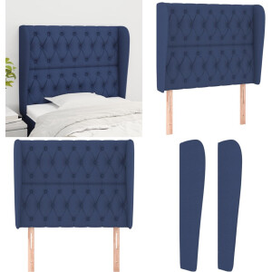 vidaXL Hoofdbord met randen 103x23x118/128 cm stof blauw - Hoofdbord - Hoofdborden - Hoofdeinde - Houten Hoofdbord