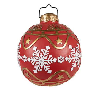 Clayre & Eef Kerstbal XL Ã 31x33 cm Rood Wit Kunststof Sneeuwvlokken