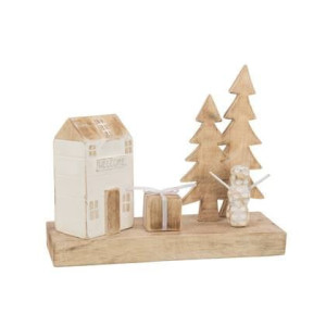 J-Line Kerstdorp zonder verlichting - hout - naturel| wit - 30 cm
