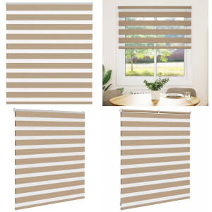 vidaXL Zebra Blind 125x100 cm stofbreedte 120,9 cm polyester zandbruin - Zebra Jaloezie - Zebra Jaloezieën - Zebra Rolgordijn - Dubbel Rolgordijn