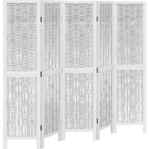 vidaXL - Kamerscherm - met - 5 - panelen - massief - paulowniahout - wit