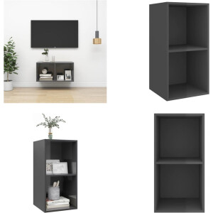 vidaXL Tv-wandmeubel 37x37x72 cm bewerkt hout hoogglans grijs - Tv-kast - Tv-kasten - Televisiekast - Televisiekasten