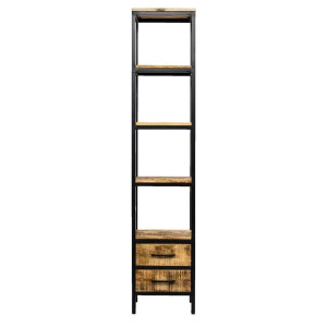 Leen Bakker - Boekenkast Kyan - Zwart/naturel - 190x40x40 Cm - Hout/Metaal - Bruin#Zwart