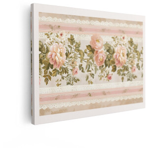 Artaza Canvas Schilderij Pioenrozen - 80x60 cm - Wanddecoratie Bloemen - Muurdecoratie Vintage - Decoratie Romantisch - Roze
