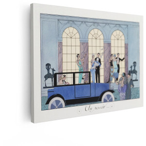 Artaza Canvas Schilderij Art Deco - 80x60 cm - Wanddecoratie Vintage - Muurdecoratie Oldtimer - Decoratie Elegante Mensen - Blauw