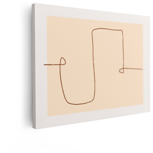 Artaza Canvas Schilderij Abstracte Bruine Lijntekening op een Zachte Perzik Achtergrond - 40x30 cm - Klein - Wanddecoratie Woonkamer - Schilderijen - Muurdecoratie