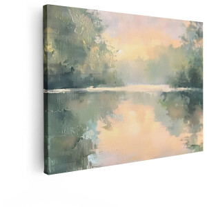 Artaza Canvas Schilderij Impressionistische Schilderij van een Serene Rivier bij Zonsopgang met Weerspiegelingen - 40x30 cm - Klein - Wanddecoratie Woonkamer - Schilderijen - Muurdecoratie