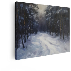 Artaza Canvas Schilderij Besneeuwd Bos - 80x60 cm - Wanddecoratie Natuur - Muurdecoratie Winter Landschap - Schilderijen Bospad