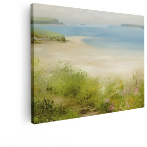 Artaza Canvas Schilderij Kustlandschap - 120x90 cm - Wanddecoratie Strand Zee - Muurdecoratie Bloemen - Decoratie Natuur - Schilderijen Op Canvas