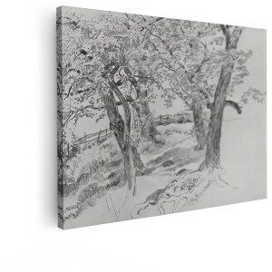 Artaza Canvas Schilderij Landschap - 120x90 cm - Wanddecoratie Boom - Muurdecoratie Landelijk - Decoratie Zwart Wit Schets