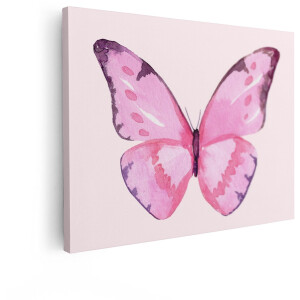 Artaza Canvas Schilderij Vlinder - 80x60 cm - Wanddecoratie Kinderkamer - Muurdecoratie Babykamer - Decoratie Dieren - Roze