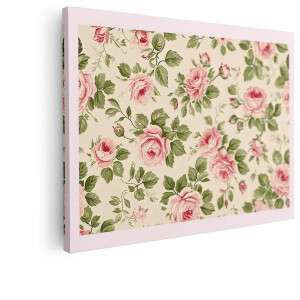 Artaza Canvas Schilderij Rozen Patroon - 120x90 cm - Wanddecoratie Bloemen - Muurdecoratie Vintage - Decoratie Romantisch Roze