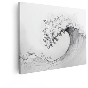 Artaza Canvas Schilderij Golf - 80x60 cm - Wanddecoratie Zee - Muurdecoratie Zwart Wit - Schilderijen Op Canvas Natuur