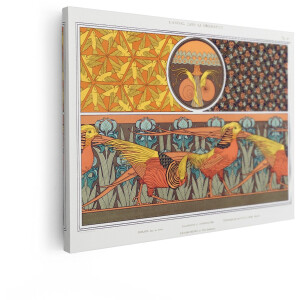Artaza Canvas Schilderij Art Nouveau Decoratieve Patronen met Vogels - Slakken en Lieveheersbeestjes - 40x30 cm - Klein - Wanddecoratie Woonkamer - Schilderijen - Muurdecoratie