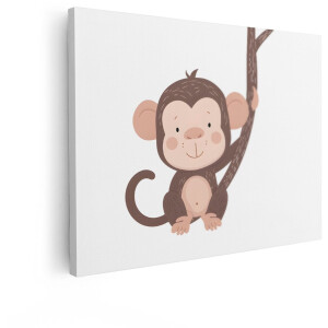 Artaza Canvas Schilderij Aap - 120x90 cm - Wanddecoratie Kinderkamer - Muurdecoratie Babykamer - Decoratie Boom - Schilderijen Op Canvas