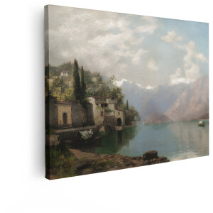 Artaza Canvas Schilderij Italiaans Dorp - 120x90 cm - Wanddecoratie Landschap - Muurdecoratie Bergen - Decoratie Oude Meesters Canvas