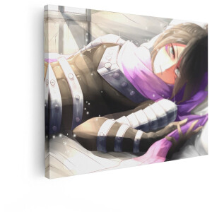 Artaza Canvas Schilderij Anime Figuur met Paarse Sjaal Ligt in Bed met Zacht Ochtendlicht - 120x90 cm - Groot - Wanddecoratie Woonkamer - Schilderijen - Muurdecoratie