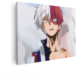Artaza Canvas Schilderij Shoto Todoroki met Half Vuur en Half Ijs - Anime Karakter met Gespleten Persoonlijkheid - 120x90 cm - Groot - Wanddecoratie Woonkamer - Schilderijen - Muurdecoratie