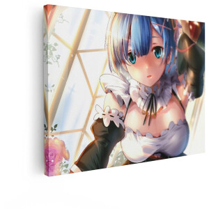 Artaza Canvas Schilderij Anime Meisje Rem - 80x60 cm - Wanddecoratie Re Zero - Muurdecoratie Slaapkamer - Decoratie Maid Outfit