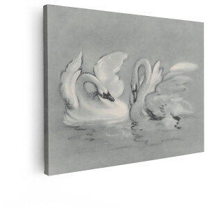 Artaza Canvas Schilderij Zwaan - 40x30 cm - Wanddecoratie Vogels Zwart Wit - Muurdecoratie Natuur - Decoratie Slaapkamer - Kamer Accessoires