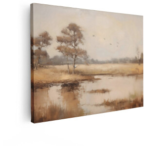 Artaza Canvas Schilderij Natuur - 40x30 cm - Wanddecoratie Landelijk Landschap - Muurdecoratie Bos - Vintage Schilderijen Op Canvas