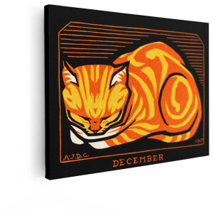 Artaza Canvas Schilderij Kat - 80x60 cm - Wanddecoratie Vintage - Muurdecoratie Dieren - Schilderijen Oranje - Kamer Accessoires