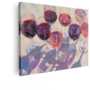 Artaza Canvas Schilderij Wijn - 40x30 cm - Wanddecoratie Rosé Glazen - Muurdecoratie Keuken - Decoratie Stilleven - Kamer Accessoires