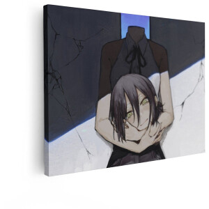 Artaza Canvas Schilderij Anime Meisje - 120x90 cm - Wanddecoratie Groene Ogen - Muurdecoratie Portret - Decoratie Slaapkamer - Donker