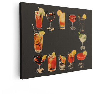 Artaza Canvas Schilderij Verschillende Kleurrijke Cocktails en Mocktails in Glazen - Klaar Om Te Serveren - 120x90 cm - Groot - Wanddecoratie Woonkamer - Schilderijen - Muurdecoratie