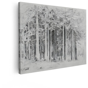 Artaza Canvas Schilderij Gedetailleerde Schets van een Dicht Bos met Hoge Bomen en Schaduwen - 40x30 cm - Klein - Wanddecoratie Woonkamer - Schilderijen - Muurdecoratie